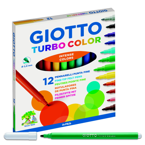 GIOTTO TURBO COLOR PENNARELLI LAVABILI ATOSSICI PUNTA FINE COLORI ASSORTITI CONF. 12 Pz.